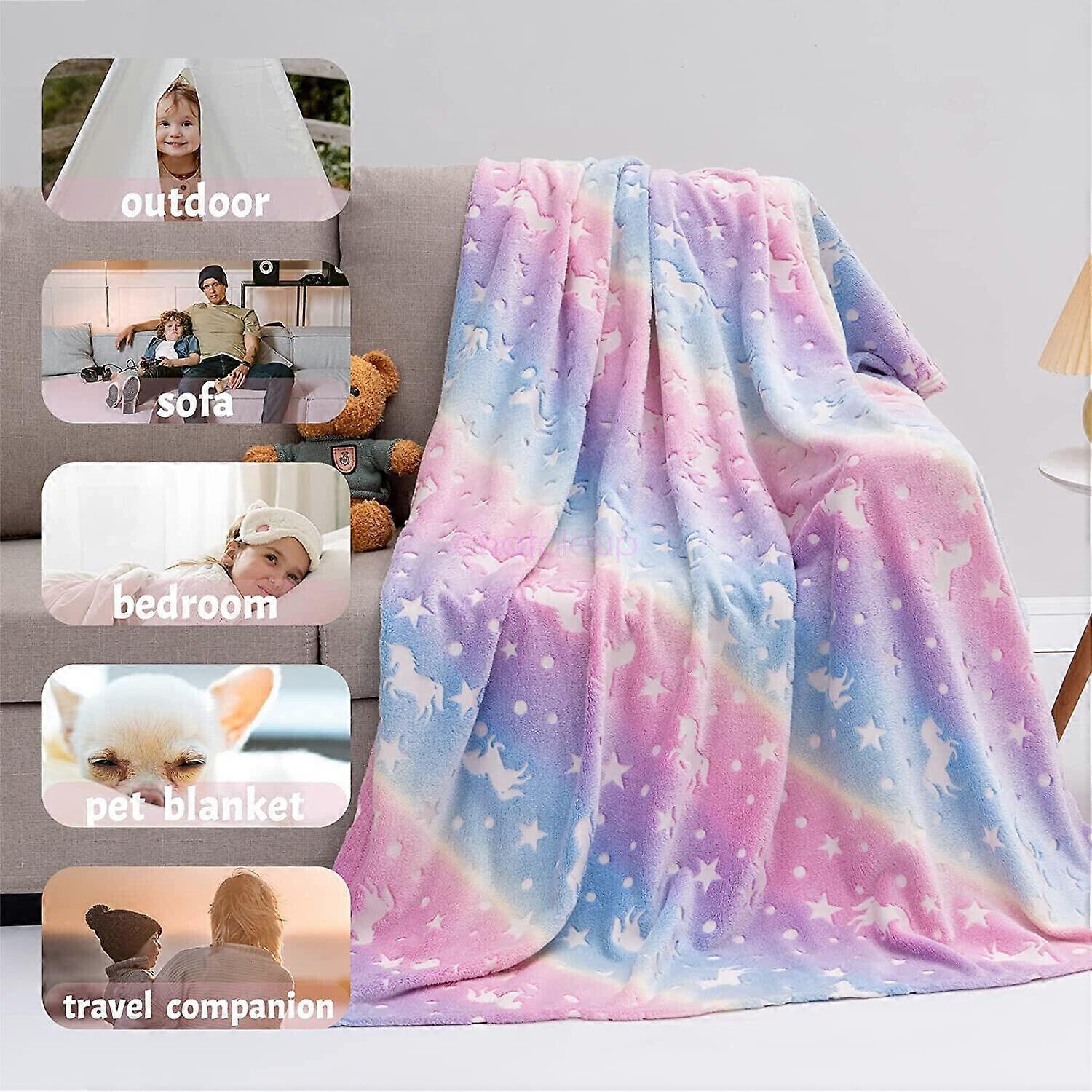 Unicorn Fleece Blanket Glow in the Dark Large Sofa Throw Soft Warm Gradient NEW