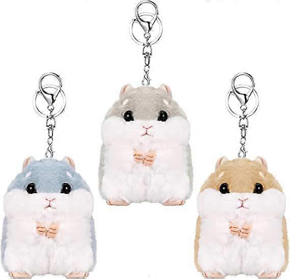 Dww-3 Cute Hamster Keychains (Gray, Blue, Brown), Soft Plush Keychains, Hamster Pendant Keychains, Fluffy Keychains, Decorative Animal Keychains, Back