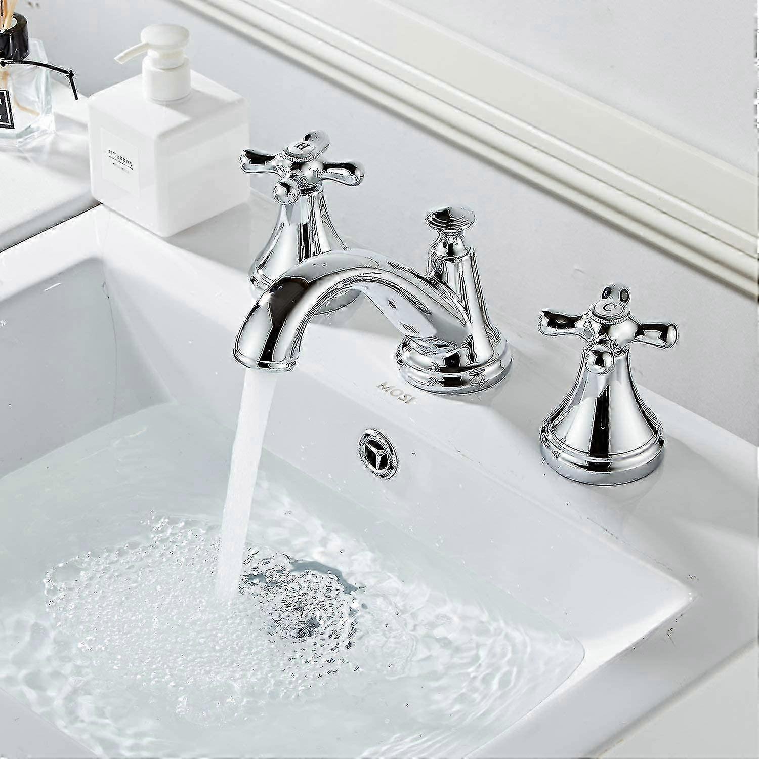 Polished Chrome Basin Mixer with Two Handles for Three Hole Sink
