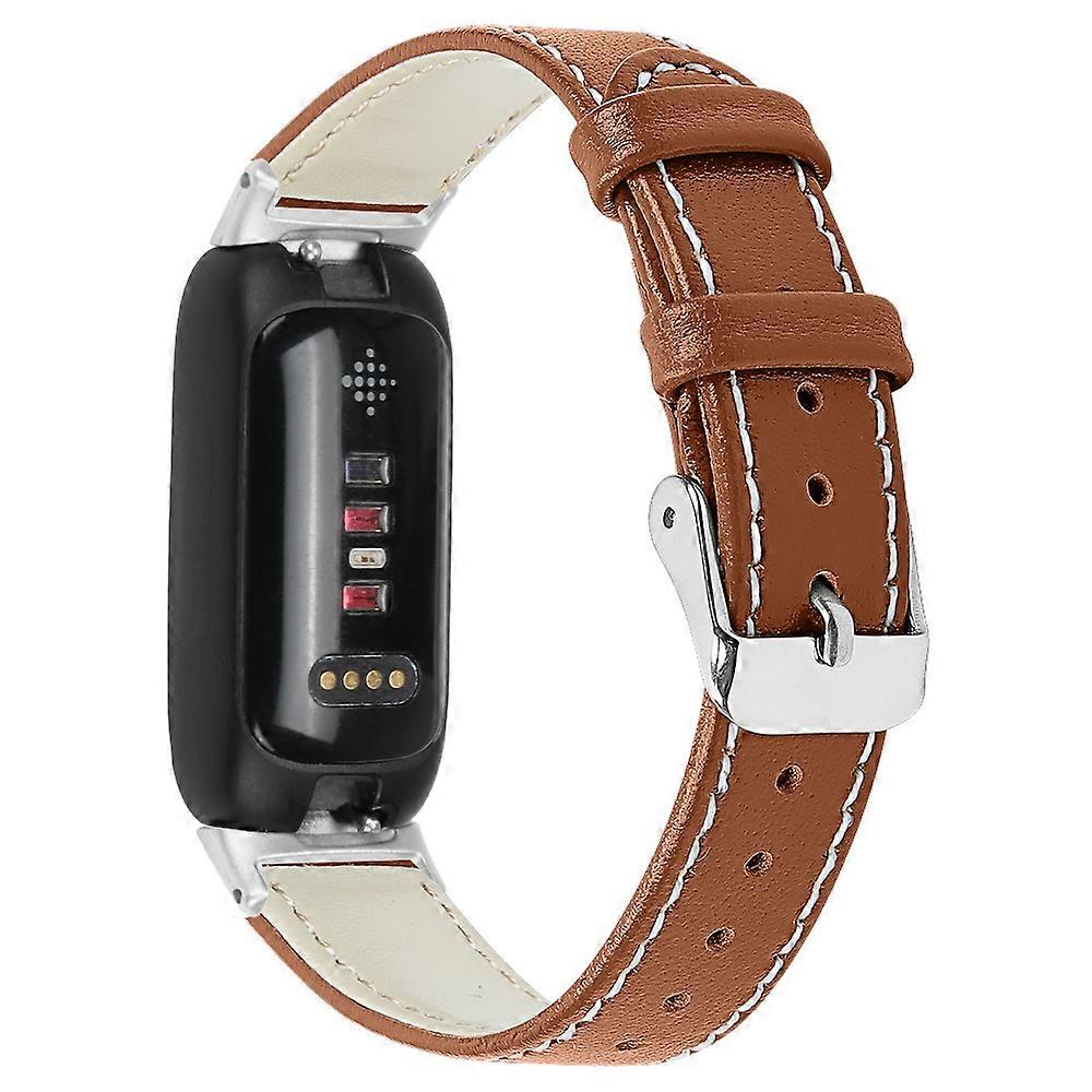 For Fitbit Inspire 3 Replacement Watch Strap Stitching Lines Top Layer Genuine Leather Wrist Band