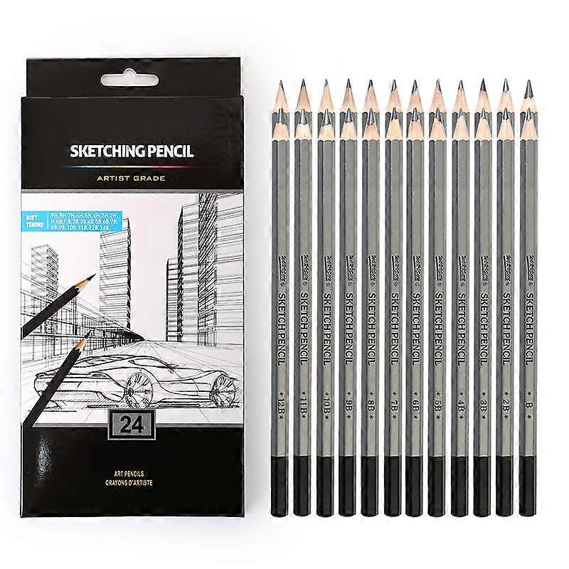 24 Drawing Pencils Set Art Sketching Pencils 14B-9H Shading Graphite Pencils