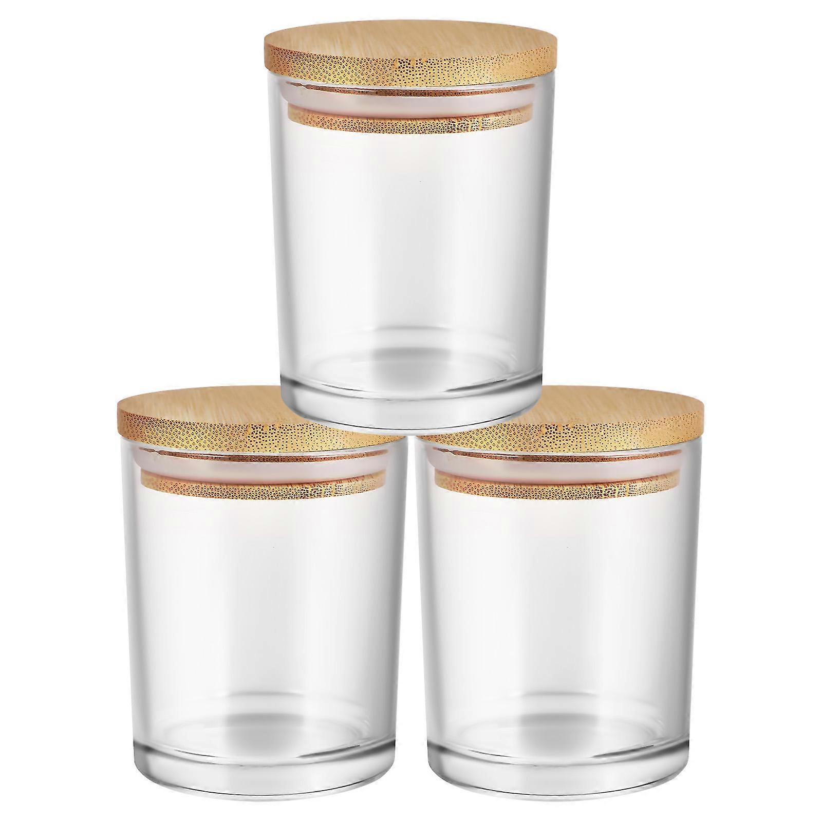 3Pcs Candle Jars for Craft Use Transparent Glass with Protective Lids
