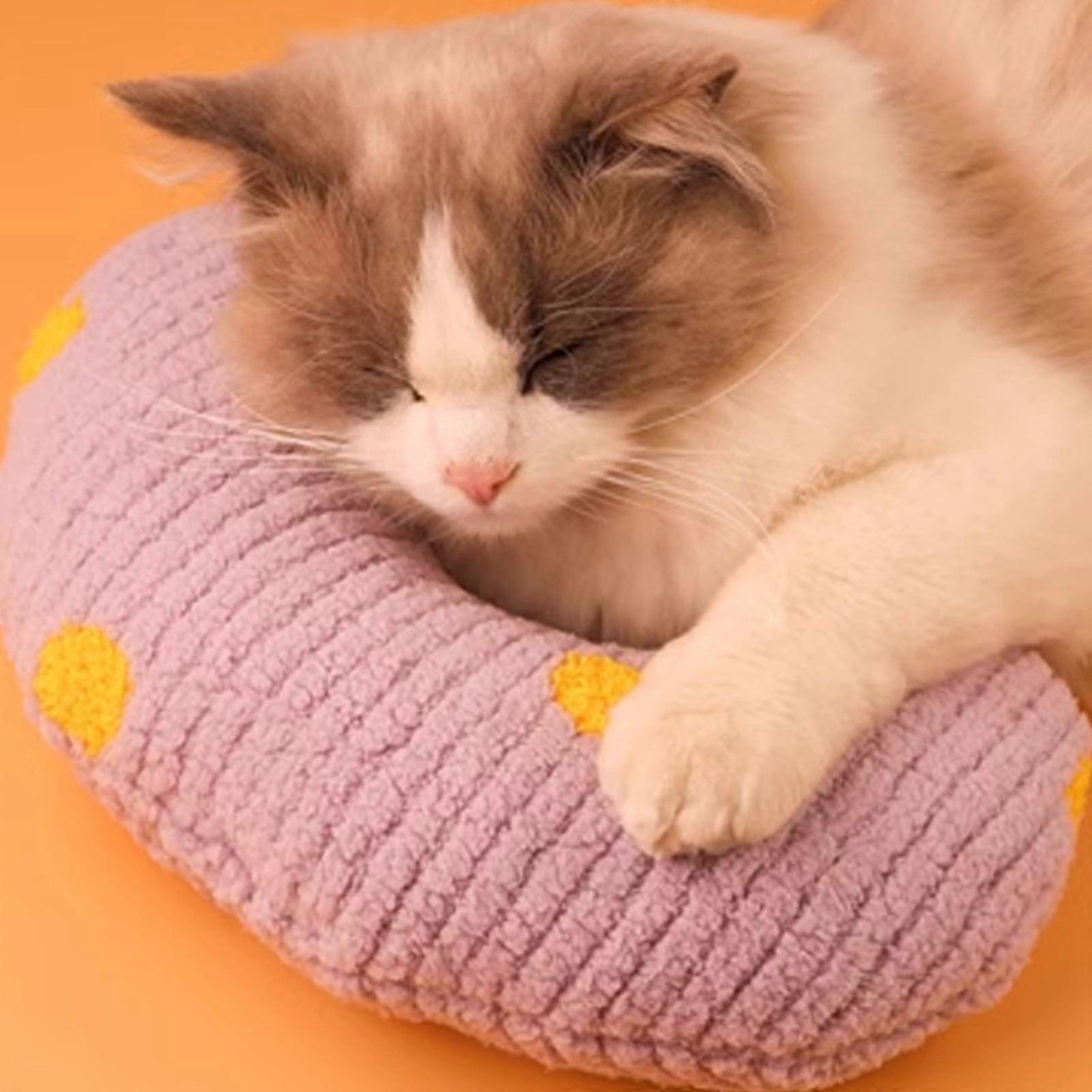 Fair Little Pillow for Cats, Ultra Soft Fluffy Pet Calming Toy Half Donut Cuddler for Joint Relief Sleeping Improve Machine Washable