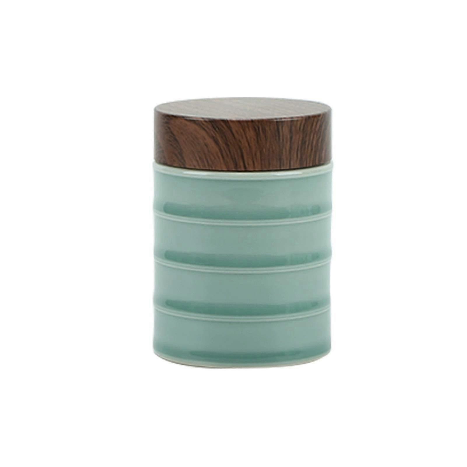 Ceramic Storage Jar with Wooden Lid MoistureProof Celadon Tea and Coffee Container for Kitchen