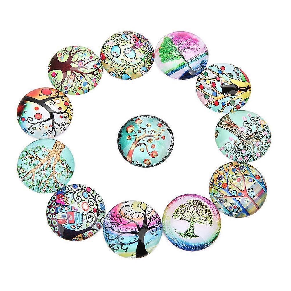 20PCS 25MM DIY Time Glass Decals Creative DIY Glass Patches Round Shape Tree Glass Interface Stylish DIY Tree Pattern Glass Patches for DIY Crafts Mak