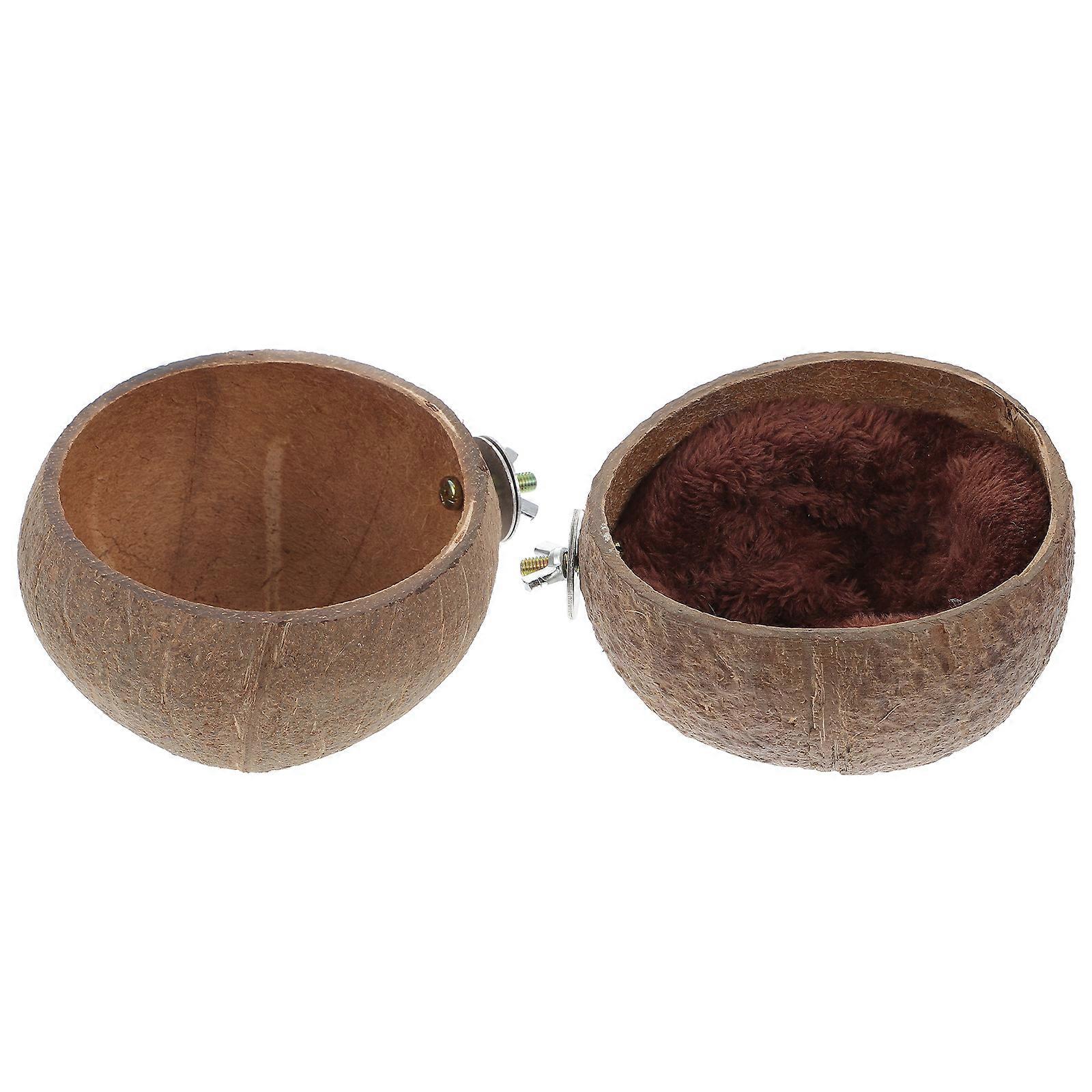 Cage Decoration Coconut Shell Feeder Brown Round Shape Keep Cage Clean 1 Set