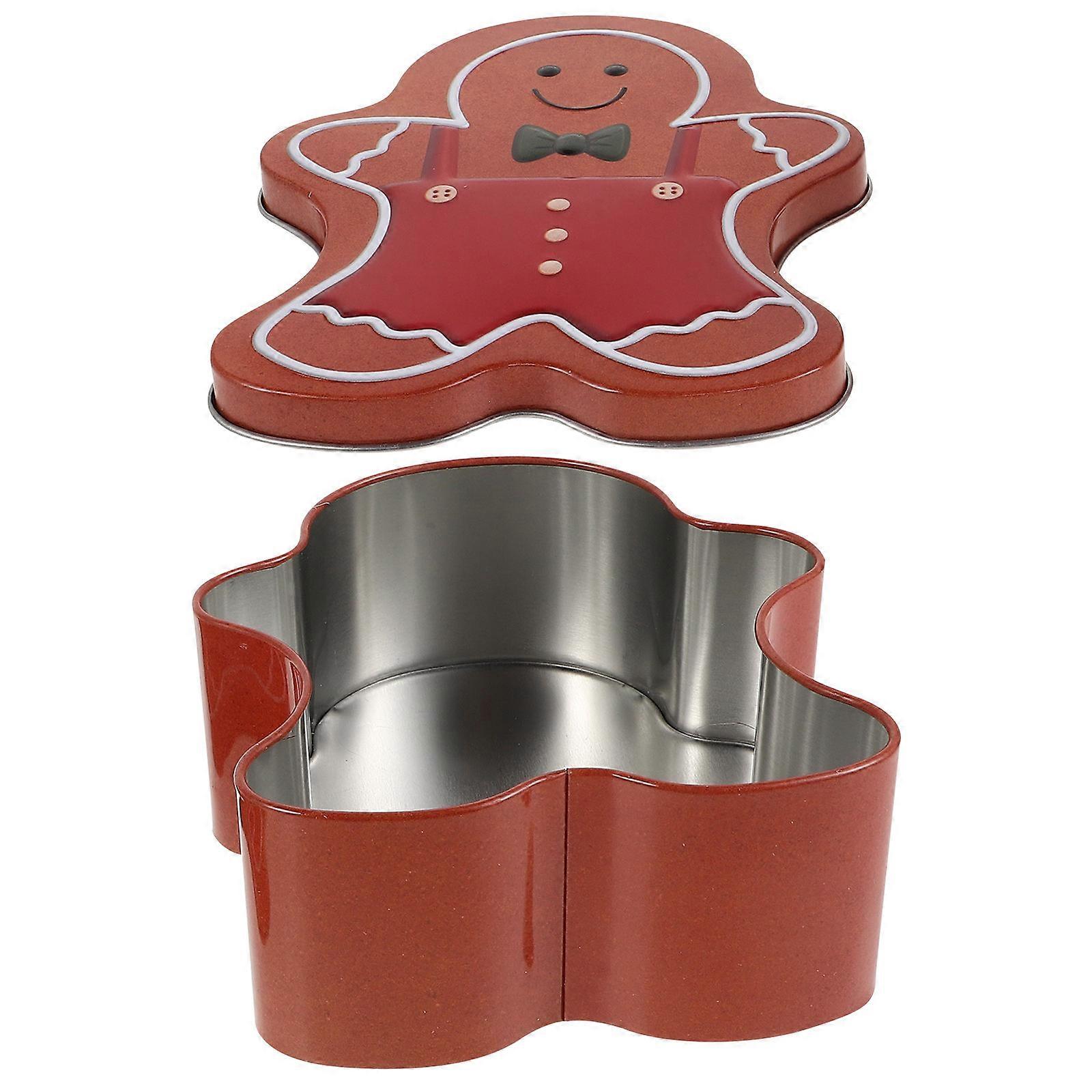 Christmas Tin Candy Container for Storage Gingerbread Man Cookie Box