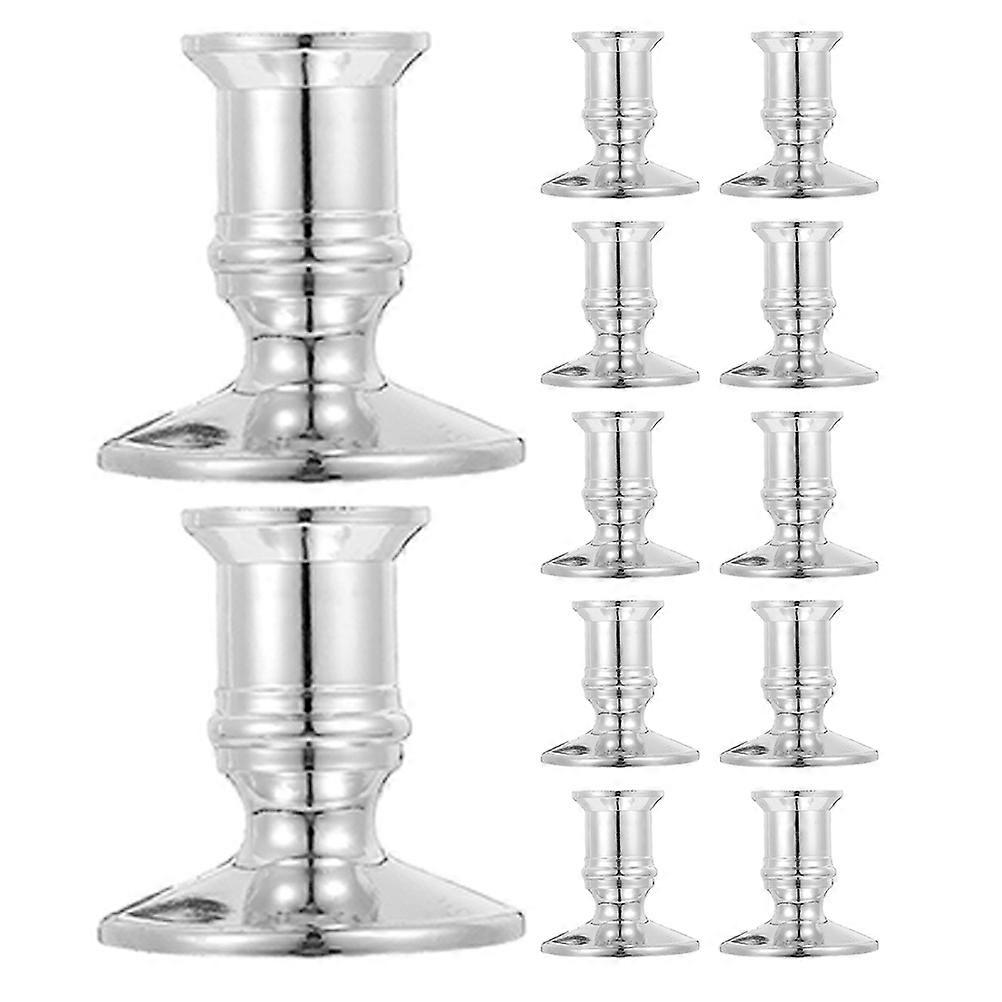 Electronic Candle Stands Plastic Candlesticks for Decor 12Pcs Silver Color