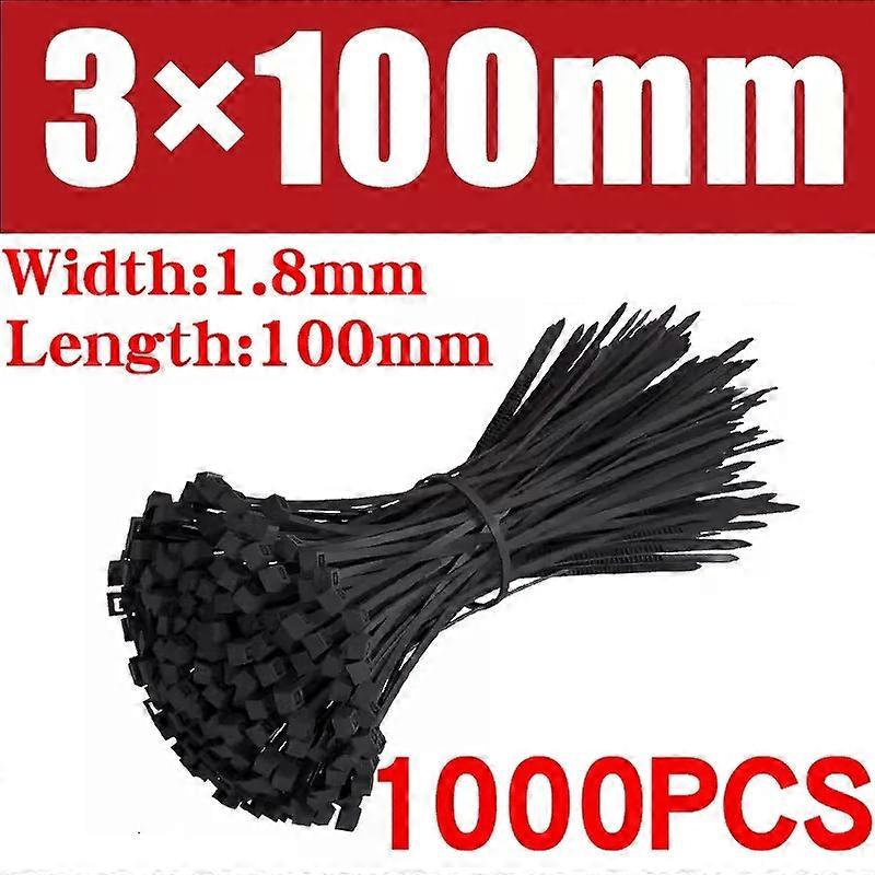 500/1000PCS Self-locking Plastic Nylon Tie Black Zip Wraps Strap Nylon Cable Tie Set Fastening Ring Loop Wire Wrap