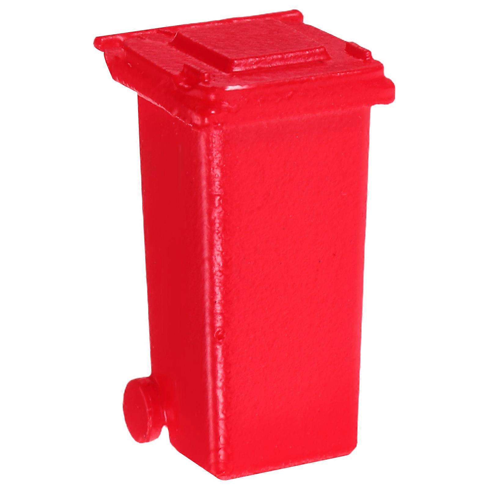 Trash Can with Lid for Dollhouse Miniature Red Alloy Waste Bin