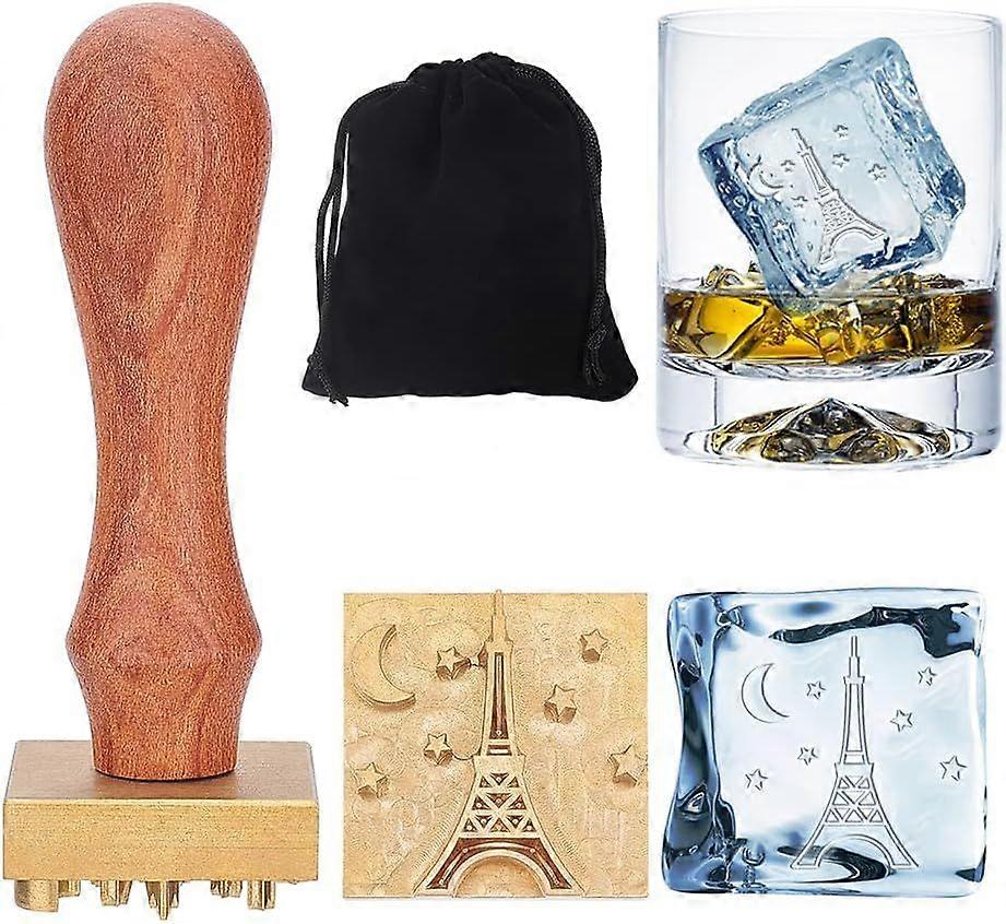Ice Cube Stamp 1.2" Wooden Seal Stamp Ice Stamp Brass Stamp Head with Wood Handles and Removable Brass Head for Ice Cubes Drinks Bar Making DIY Crafti