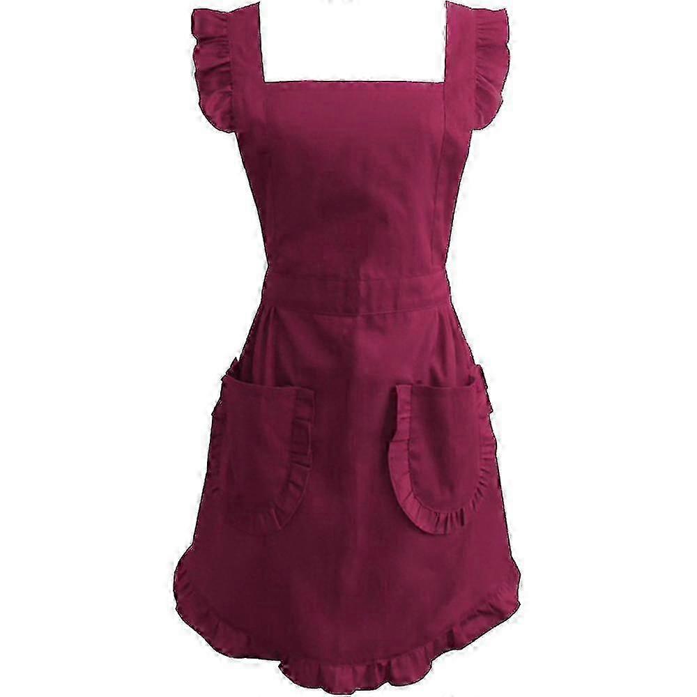 Ladies Retro Apron with Pockets, Adjustable Ruffle Style for Small to Plus Size