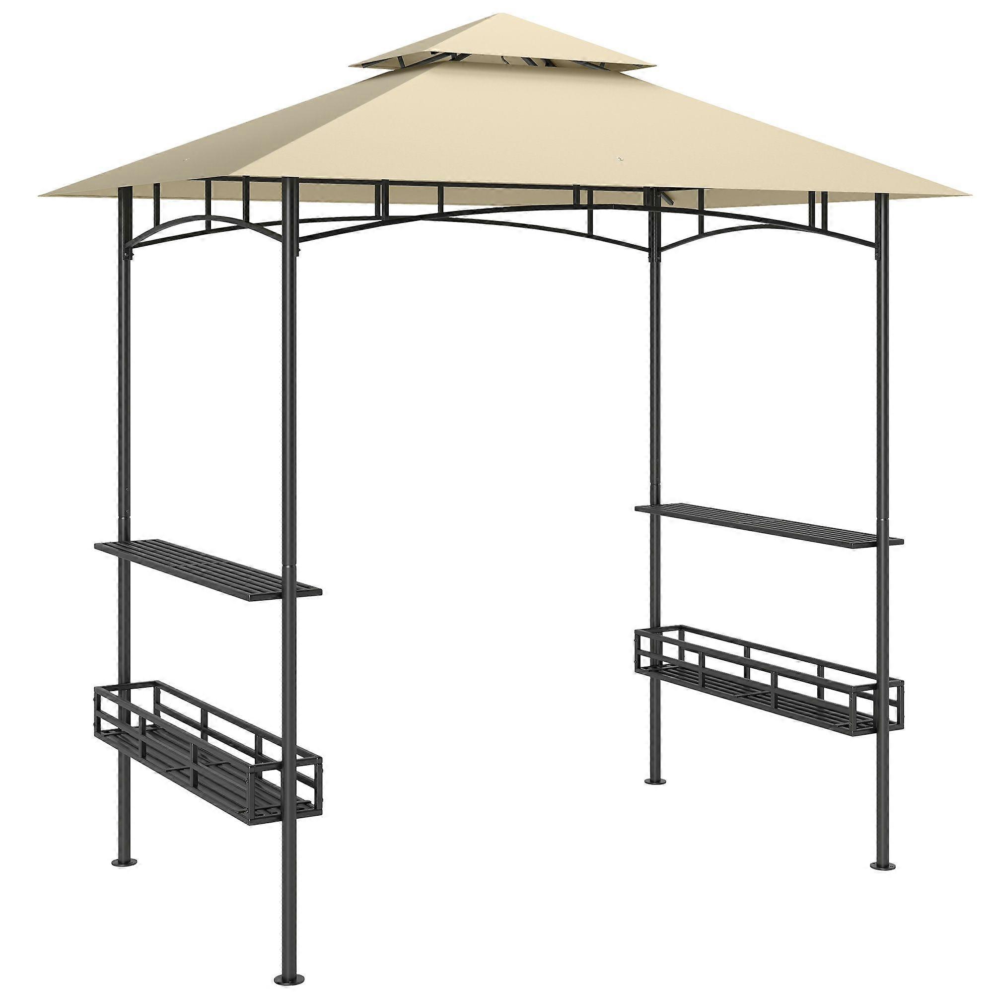 8x5ft Double Tier BBQ Gazebo with Side Shelves