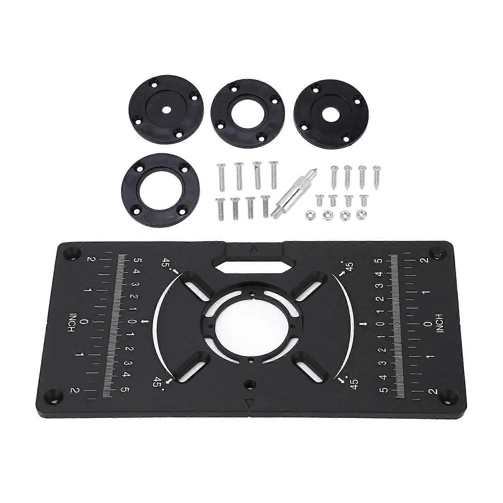 Universal Aluminum Router Table Insert Plate with Adjustable Holes and Accessory Set for Woodworking