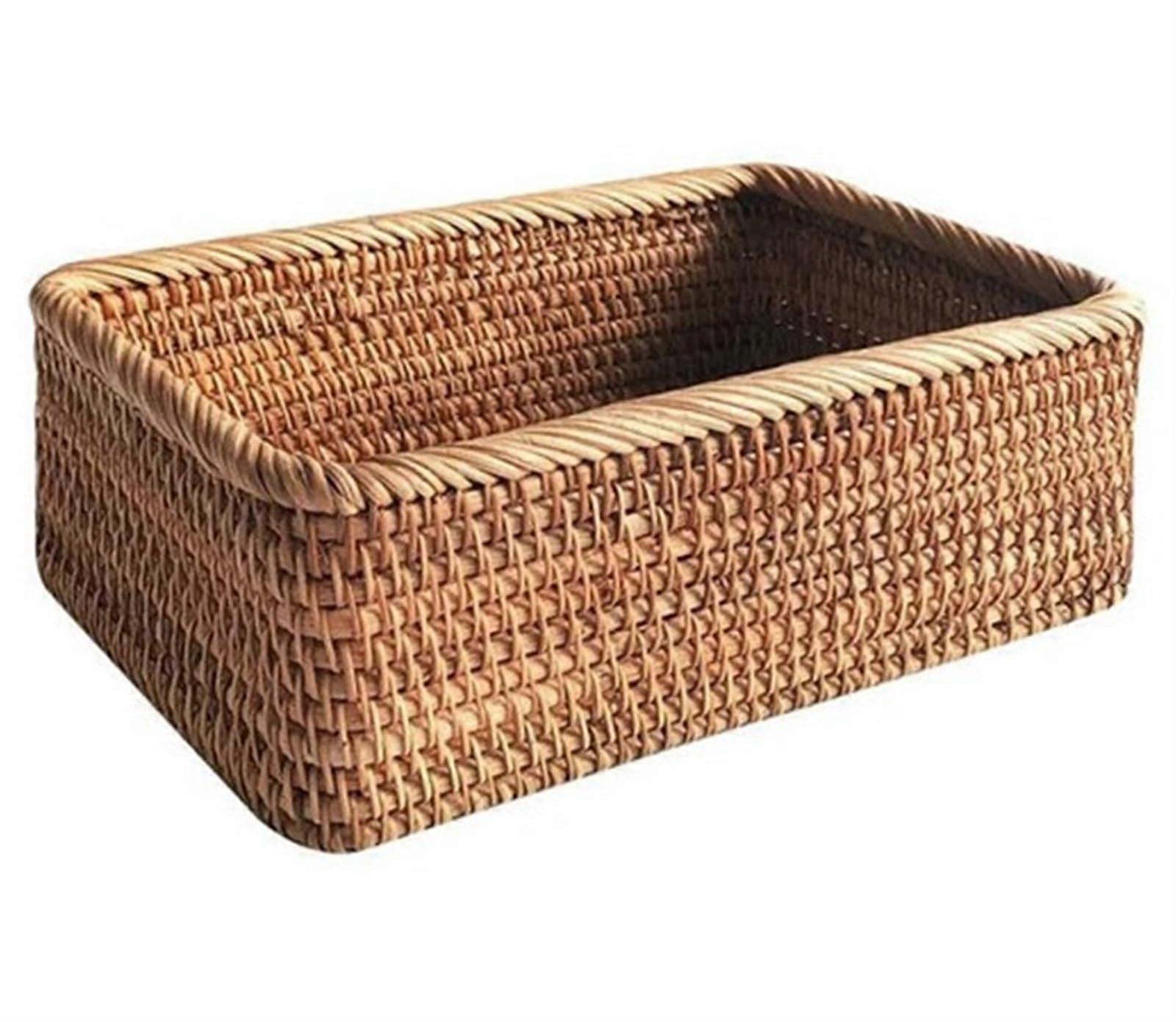 Rattan Storage Basket Handwoven Wicker for Bread Snacks Fruit Tea MultiPurpose Rectangular 30x19x9cm