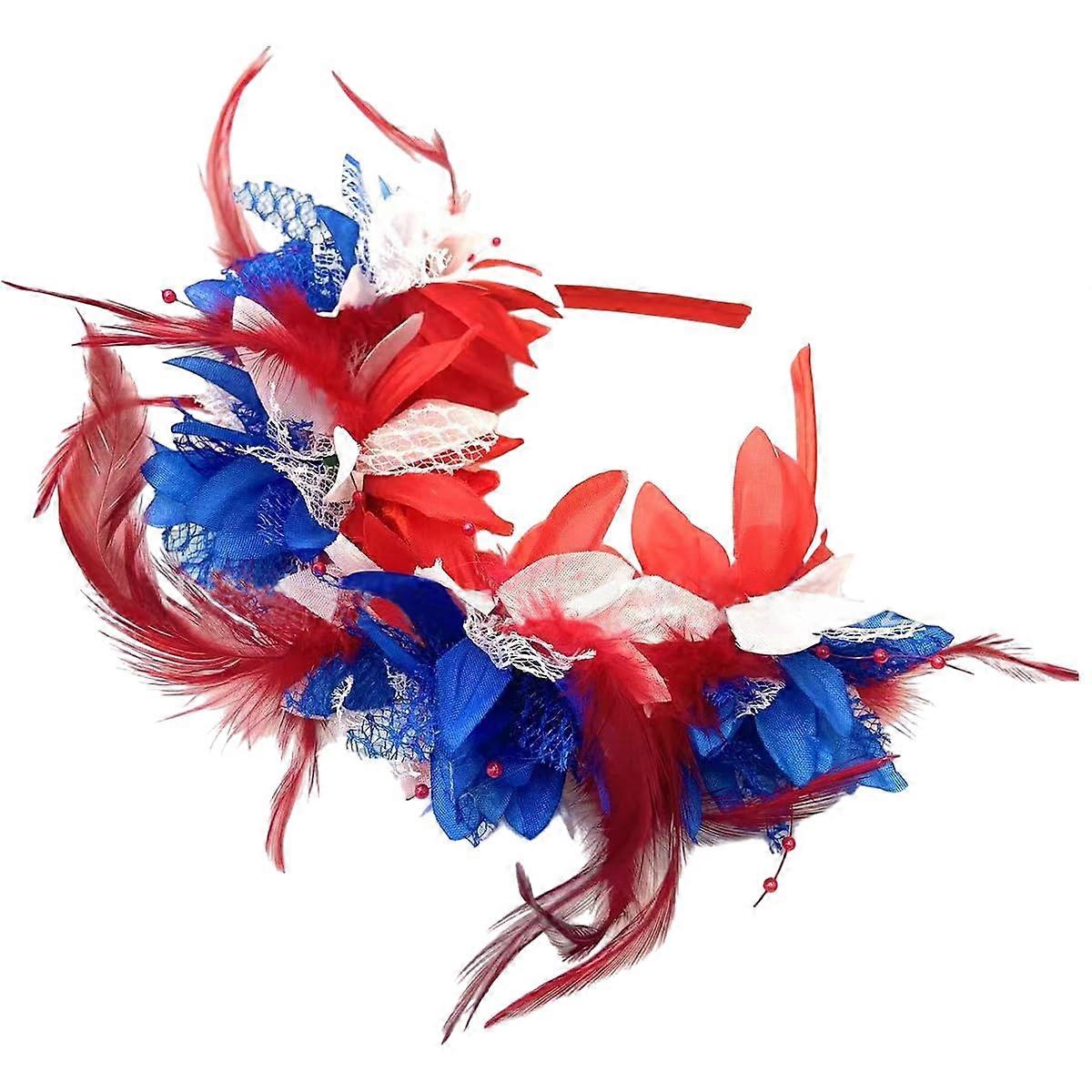4th of July Patriotic Feather Headband Red White Blue USA Flag Colors Independence Day Hair Accessory