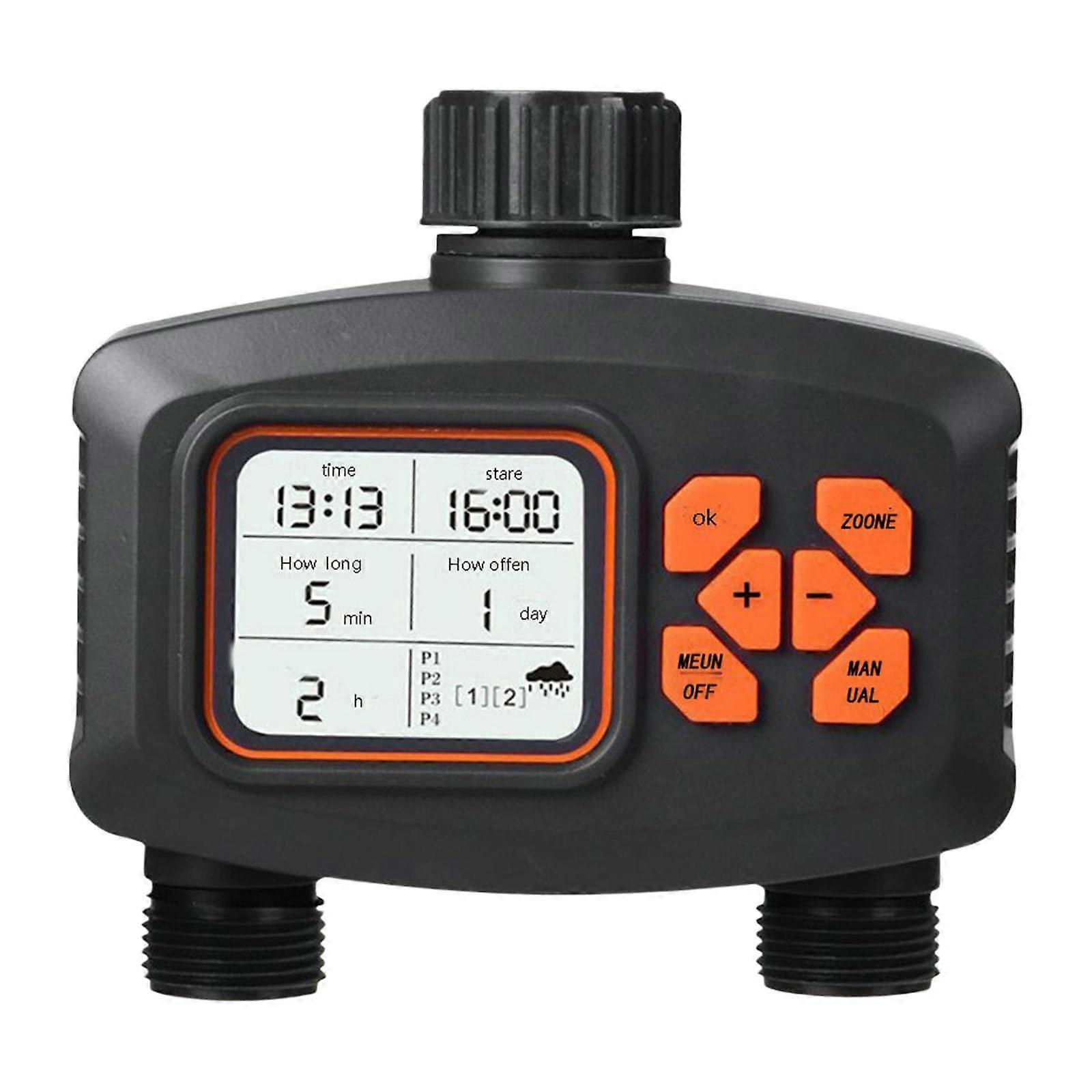 Dual Zone Garden Water Timer with Programmable Weatherproof Irrigation Controller for Lawn and Plants