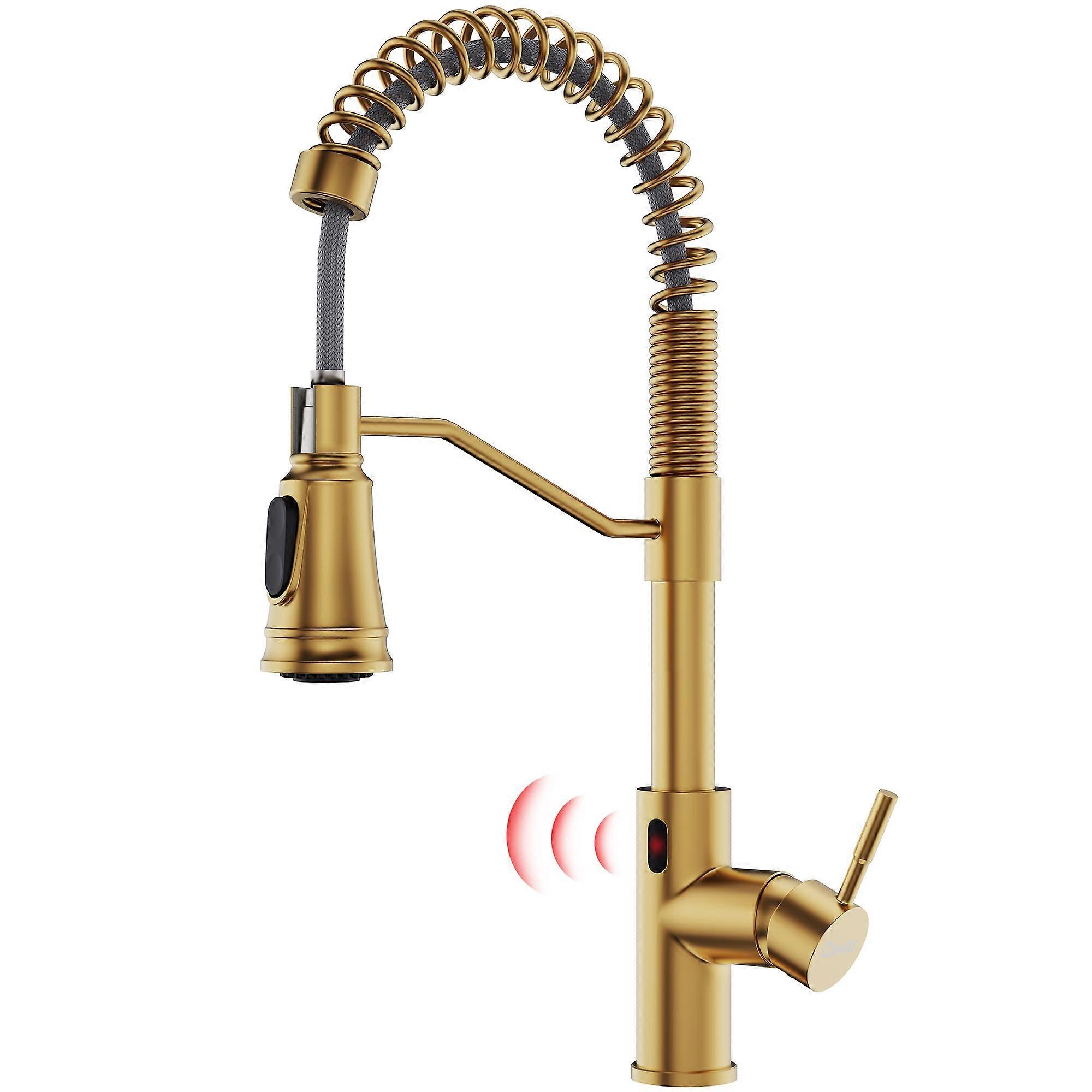 Gold Touchless Kitchen Faucet with Pull Down Sprayer, Brushed Brass Motion Sensor Hands Sink Tap Ref: 9519