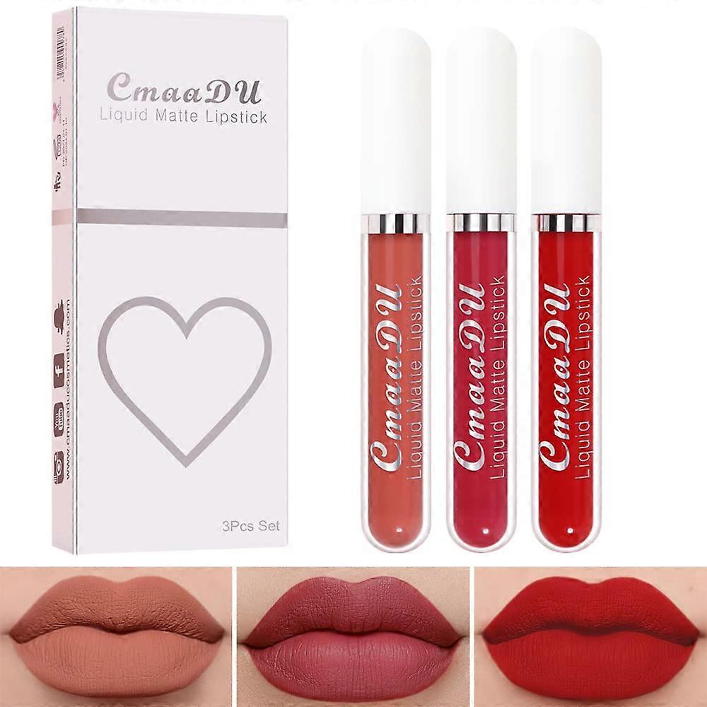 3 PCS Waterproof Matte Liquid Lipstick Set, Long Lasting Smudge Proof, 0.08 fl oz (#1)