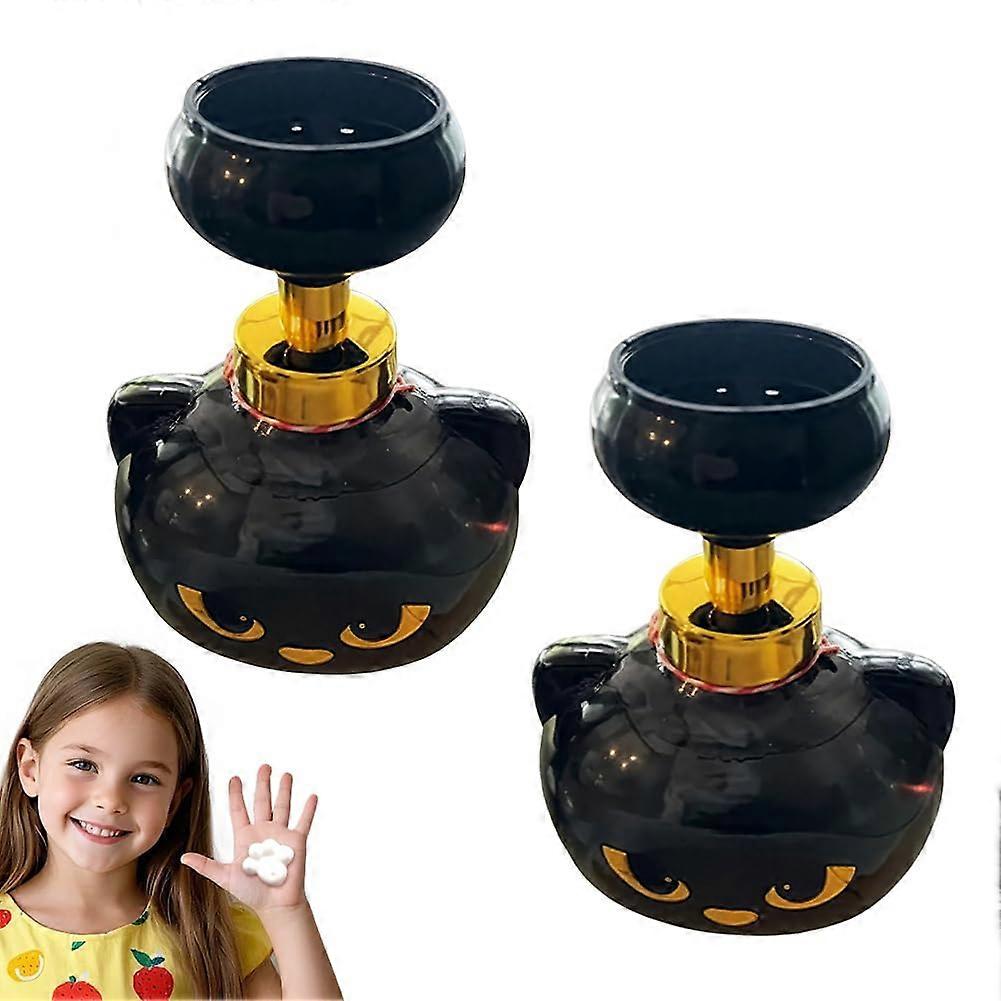 Cat Soap Dispenser with PawShaped Foam Bubbles, Cute Black Kitty Design, Refillable Pump, 2 Pcs