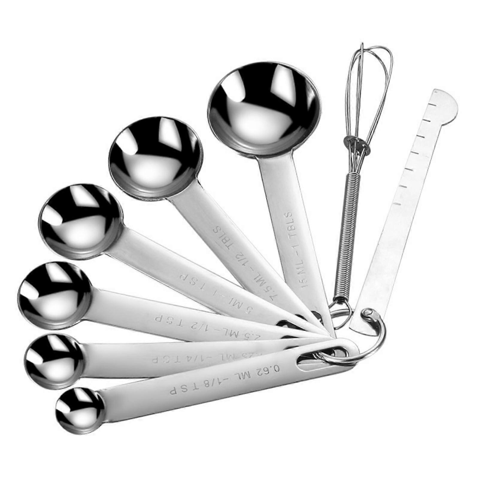 Stainless Steel Measuring Spoons Set with Leveler and Whisk, Rustproof Stackable 8 Piece for Baking