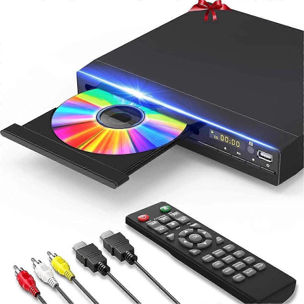 Lecteur/enregistreur DVD pour TV avec conversion ascendante HD 1080p, compatible avec les sorties AV et coaxiales, entrée USB et télécommande.