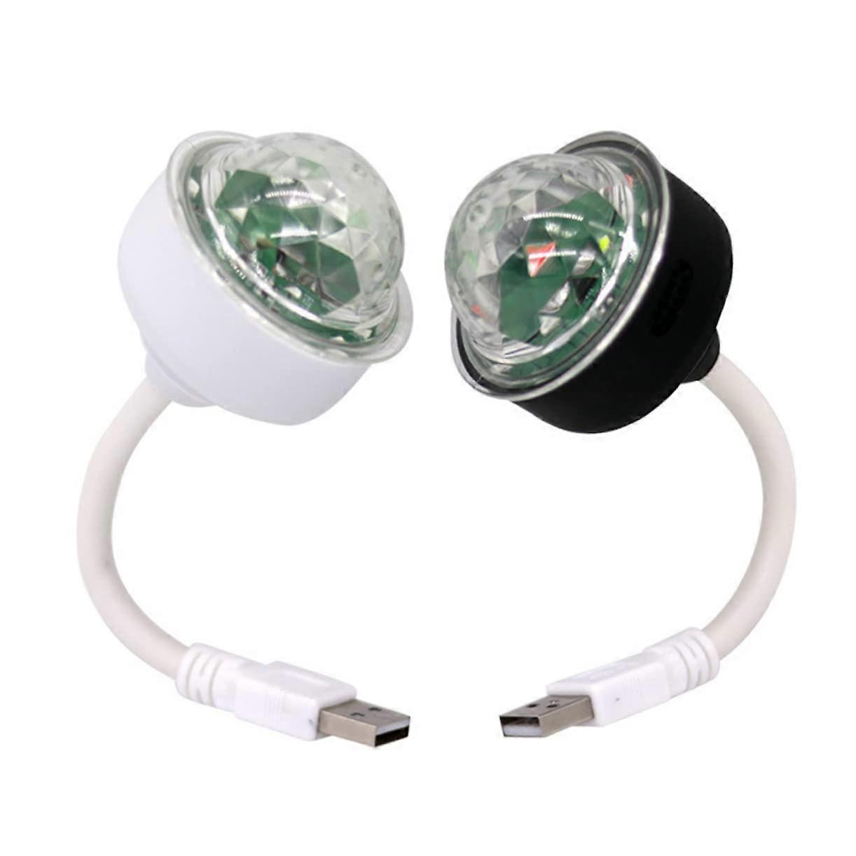2pcs USB Disco Light Color Changing RGB Mini LED Party Light with 360° Rotating Effect