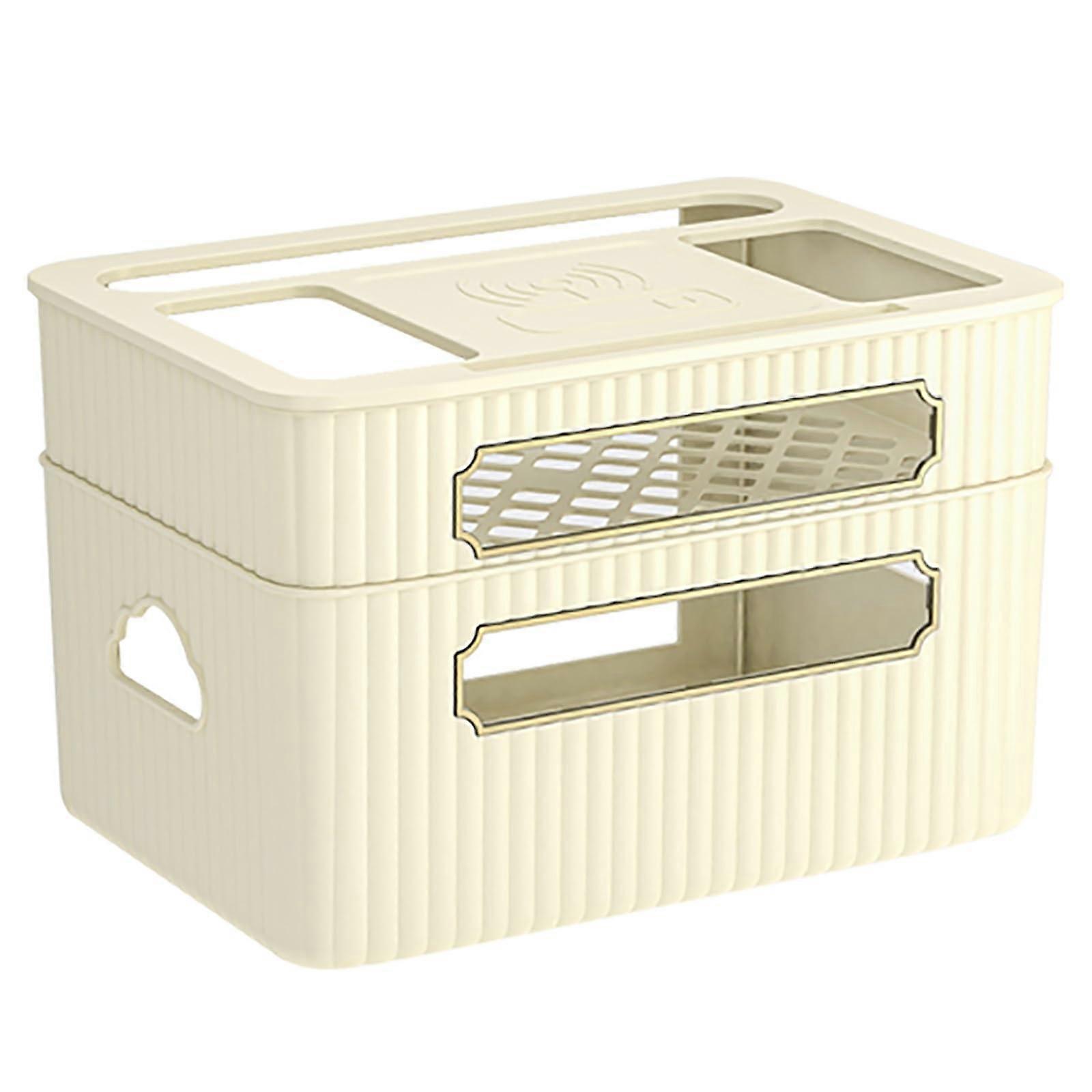 WiFi Router Storage Box with Large Capacity, Wall Mounted Cable Organizer Shelf, Cream White