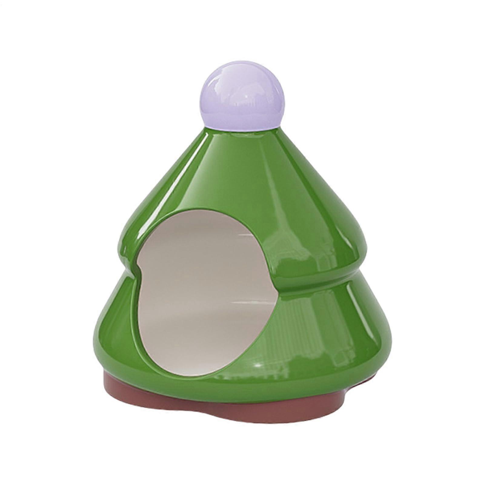 Small Pet Ceramic Hideout Hamster House with Cooling Pine Tree Design, Waterproof and Easy Clean