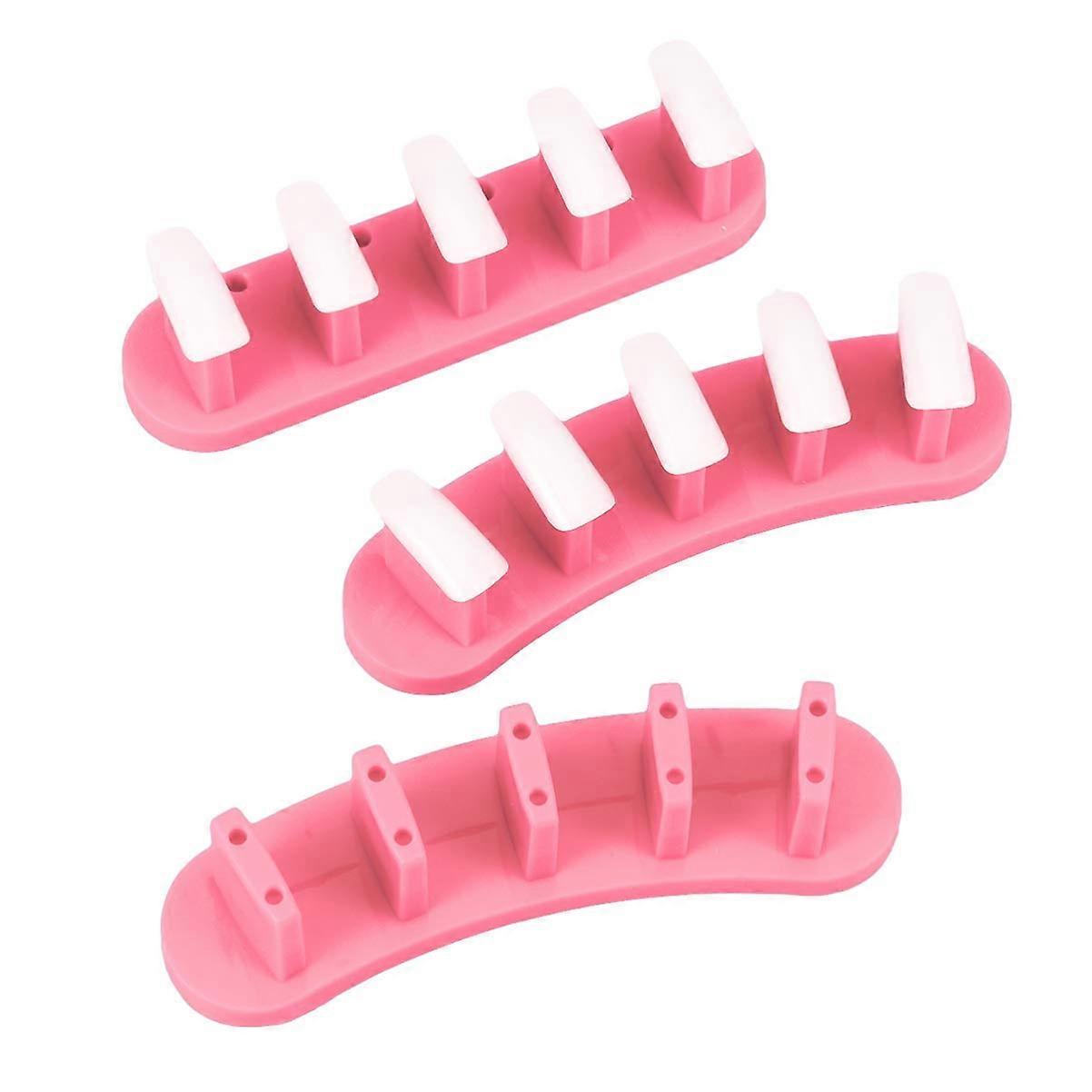 Pink Nail Art Display Stand Set, Durable Plastic Nail Practice Holder with Tips, 3pcs