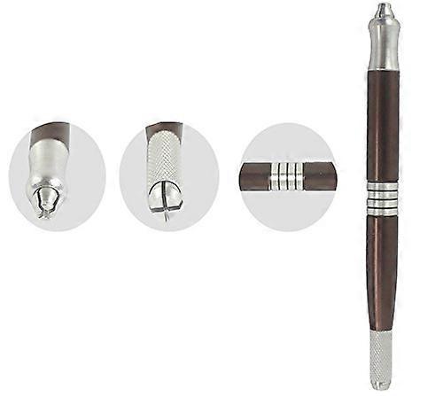 Microblading Pen 2 in 1 Double Head Coffee Alloy Eyebrow Tattoo Tool with Secure Needle Lock