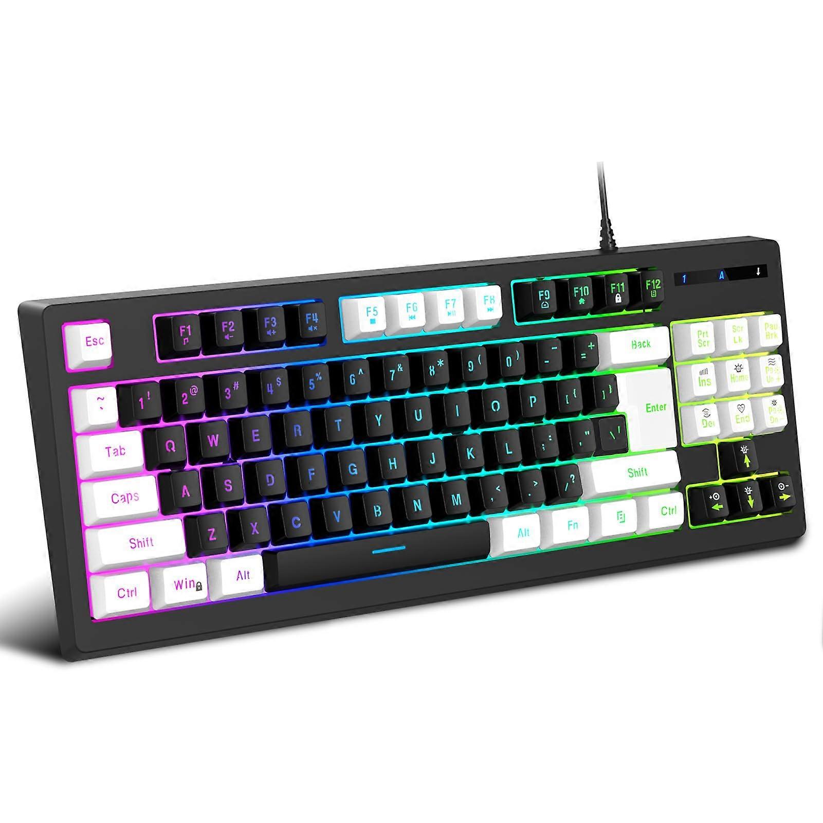 A877 Wired K87 Mini RGB Gaming Keyboard Mechanical Feel Typing Adjustable Backlight for PC
