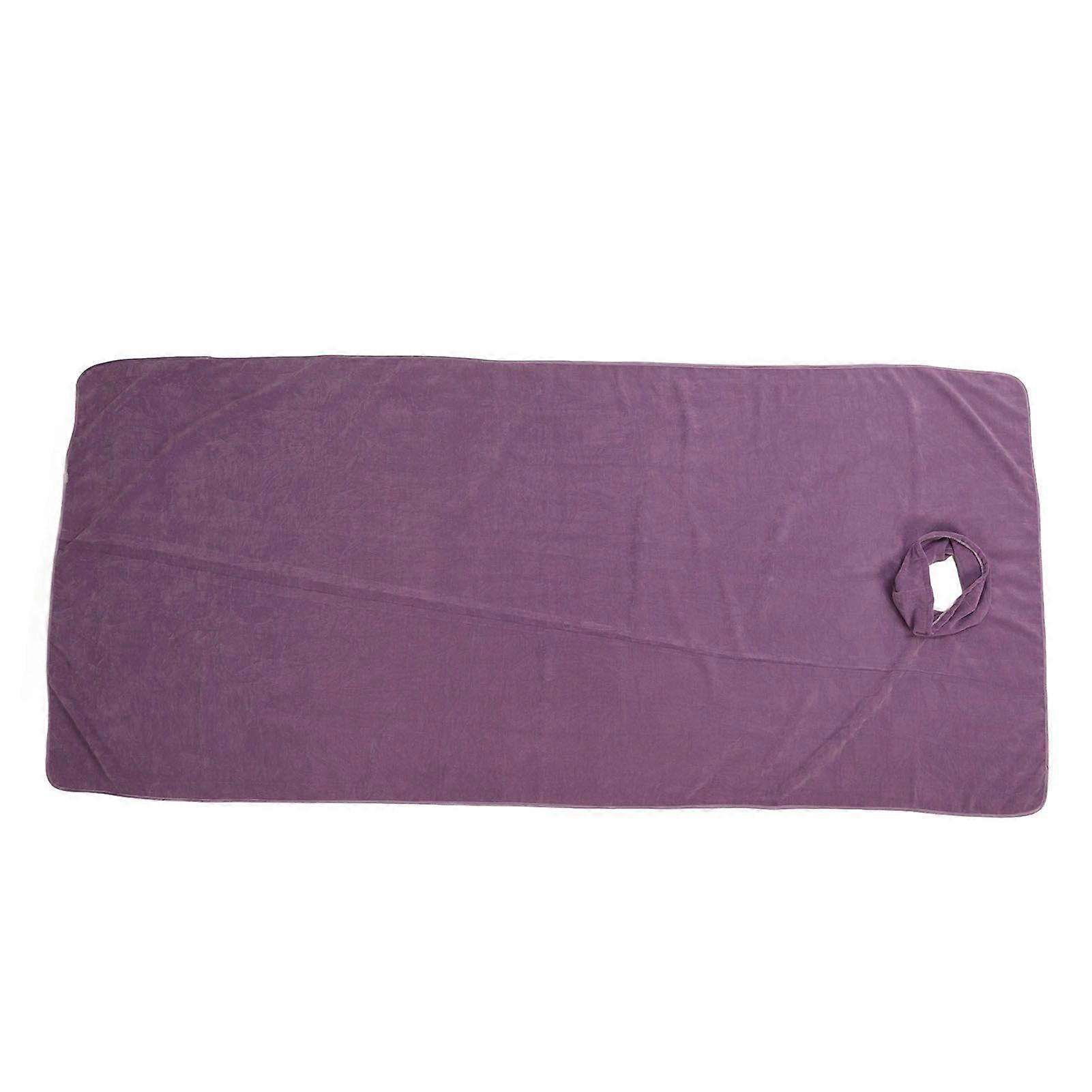 Short Plush Bed Sheet, Thick Spa Massage Bedspread with Hole, Purple