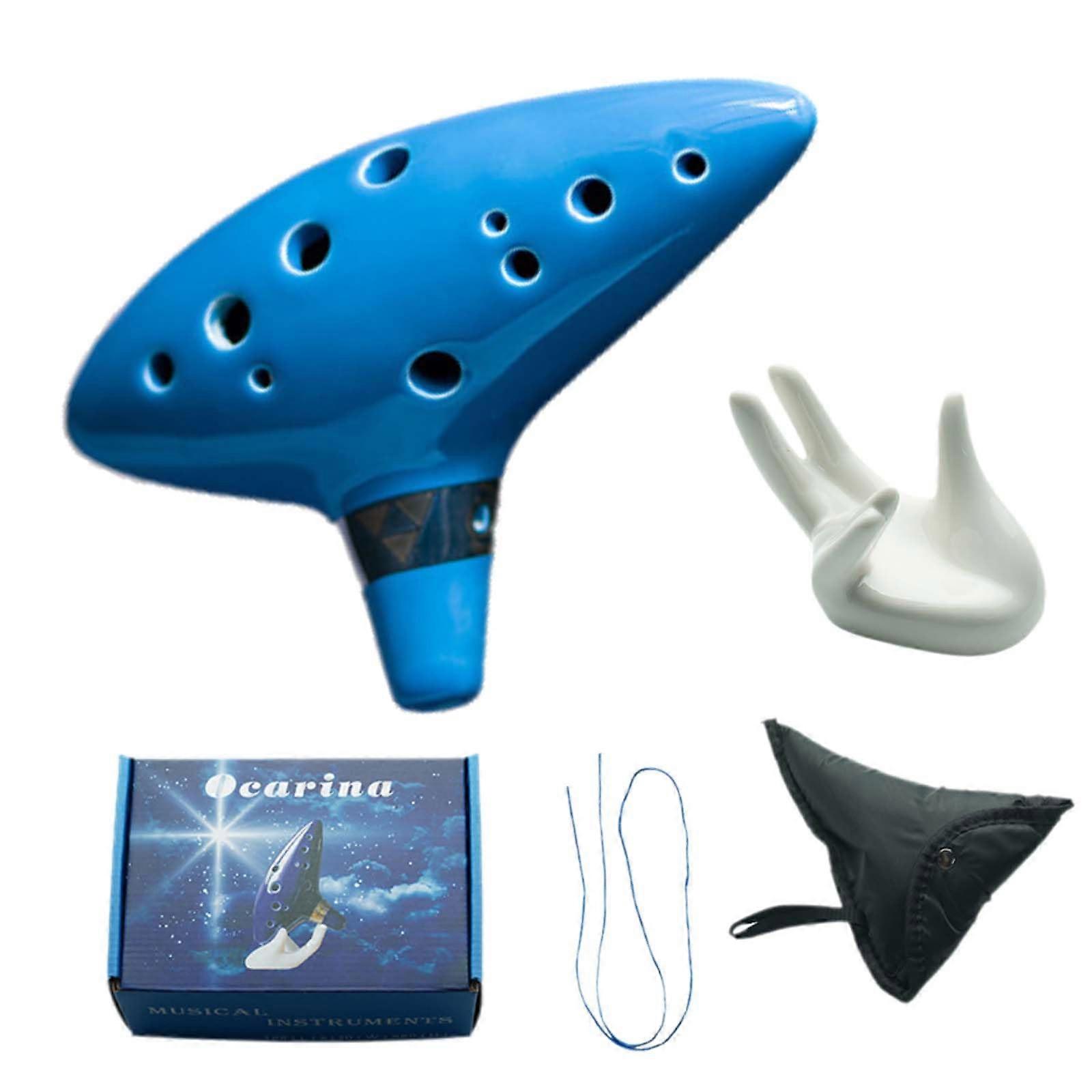 Sky Blue 12 Hole Alto C Ceramic Ocarina with Precise Pitch Control and Complete Starter Kit