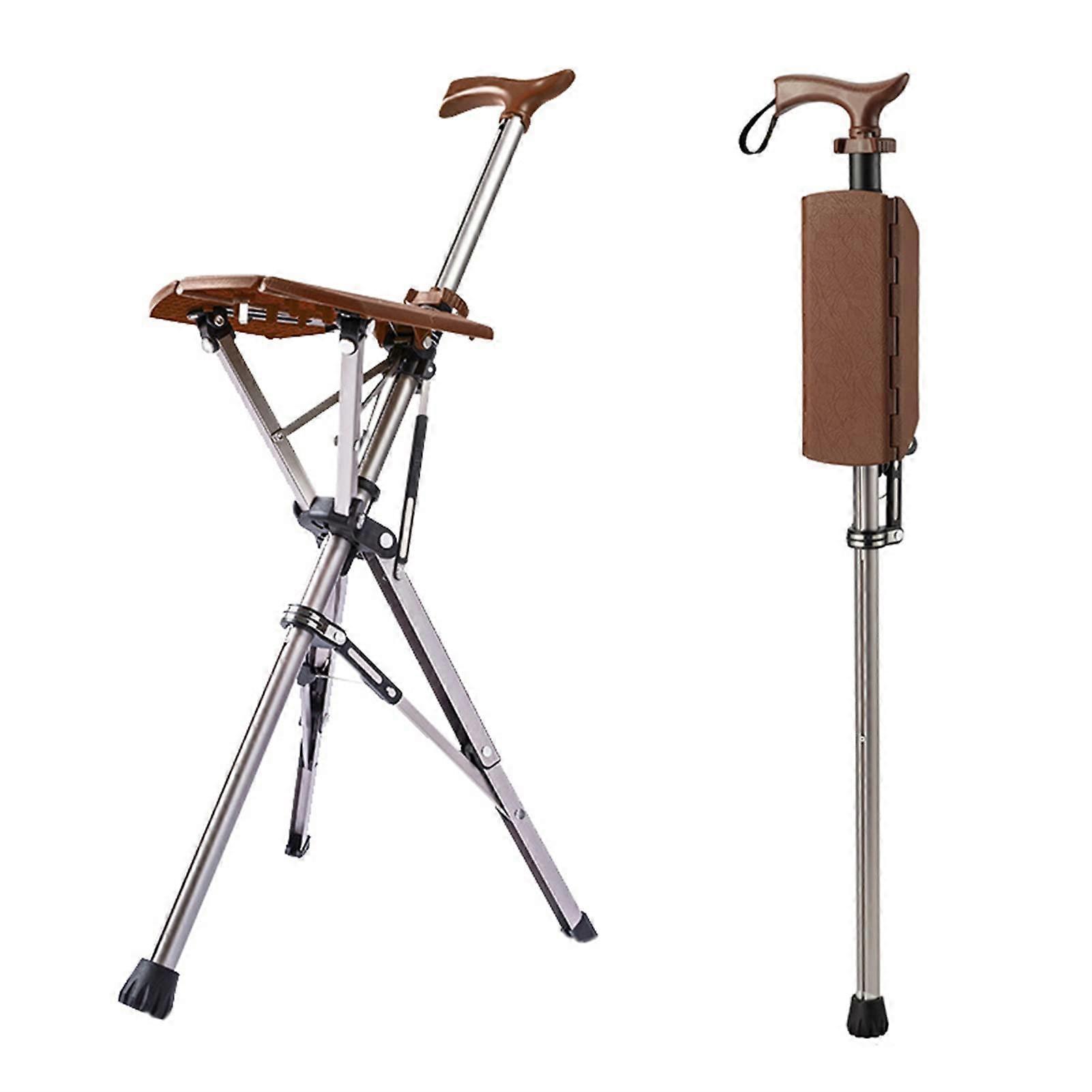 Folding Cane Seat 400 lbs Capacity, Adjustable Height Walking Stick with Chair for Elderly