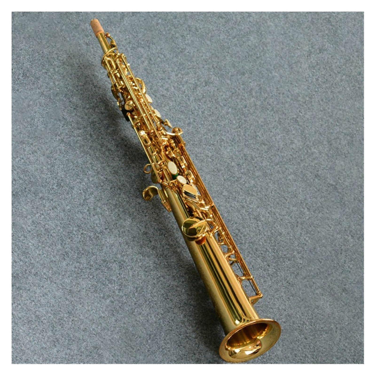 Soprano Saxophone B Flat Straight Gold Lacquer Brass with Case Bright Tone for Beginners
