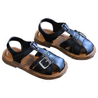 Boys Girls Sandals Open Toe Breathable Princess Non- Flats Summer Beach Lightweight Rubber Sole Sandals Black 4-4.5Years