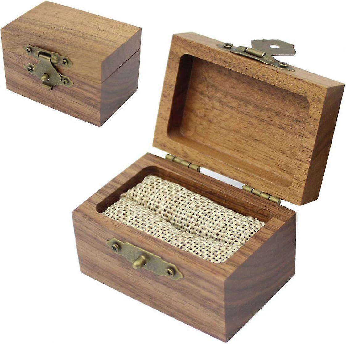 Rustic Wooden Walnut Engagement Box, Solid Wood Ring Box for Proposal Wedding Ring Storage
