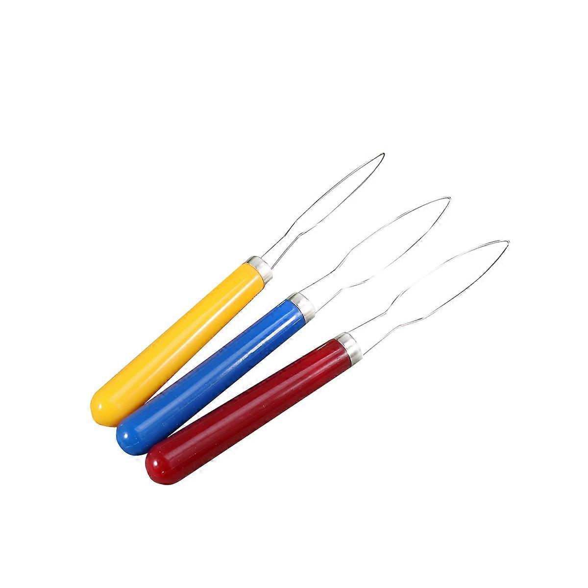 3Pcs Plastic Handle Stainless Steel Button Hook Helper Grip Button Hook Button Assist Device Red Pattern Yellow Pattern Blue Pattern