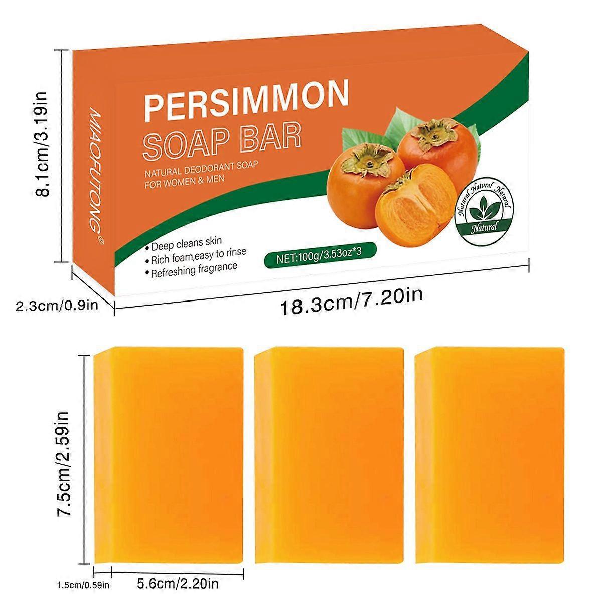 3-Pack Persimmon Deodorant Soap Bars, 100g Each