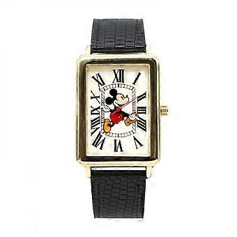 Montre analogique classique Mickey Mouse à chiffres romains avec bracelet en cuir