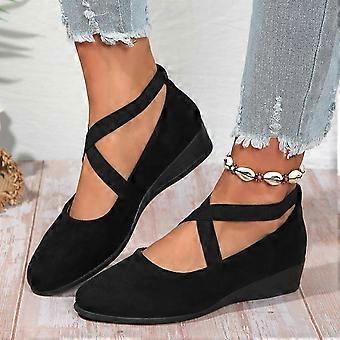 Willtoo Damen-Schuhe, modische, kompatible Ballerinas mit elastischen Knöchelriemen, schwarz