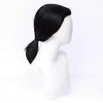 Mens 70s hippie Short Straight Black Vincent Vega Costume Wig with Widows Peak + 1 Bolo Tie Black