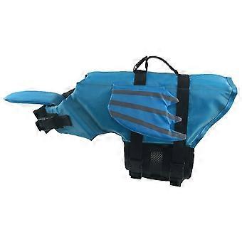 Dog Life Jacket- Preserver With Adjustable Belt, Pet Swimming Shark Jacket For Short Nose Dog-Blue M