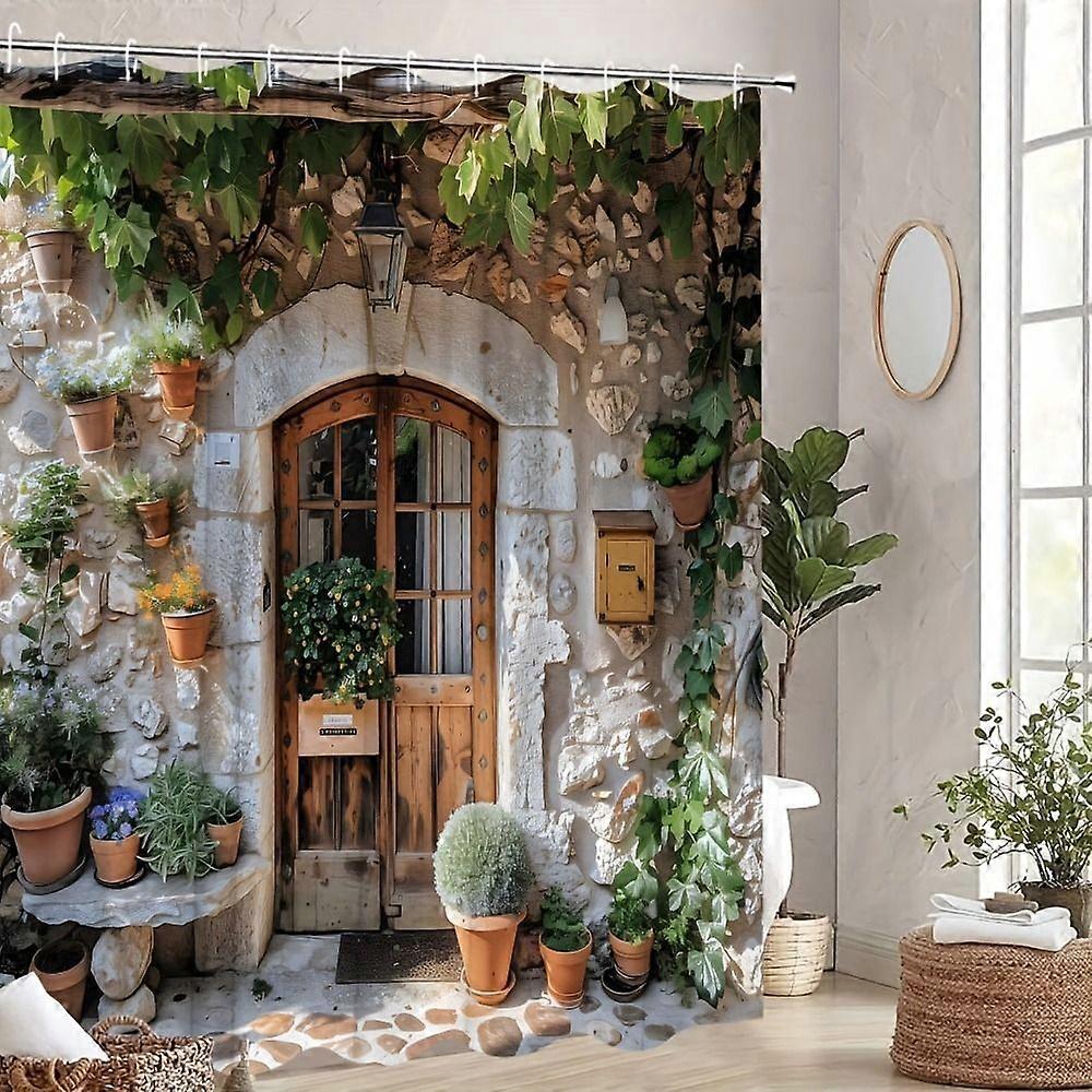 Rustic Garden Stone House Waterproof Polyester Shower Curtain