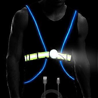 LONGU Led Running Reflective Vest Safety Night Light USB Rechargeable Cycling Multicolored Fiber Optics Suit Women Men Kids Adjustable Light Weight Ge