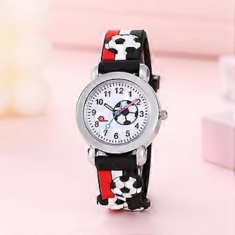 Kids Analog Watch with Football Pattern, 3D Embossed Silicone Strap, Red White Striped Cute Student Watch for Boys
