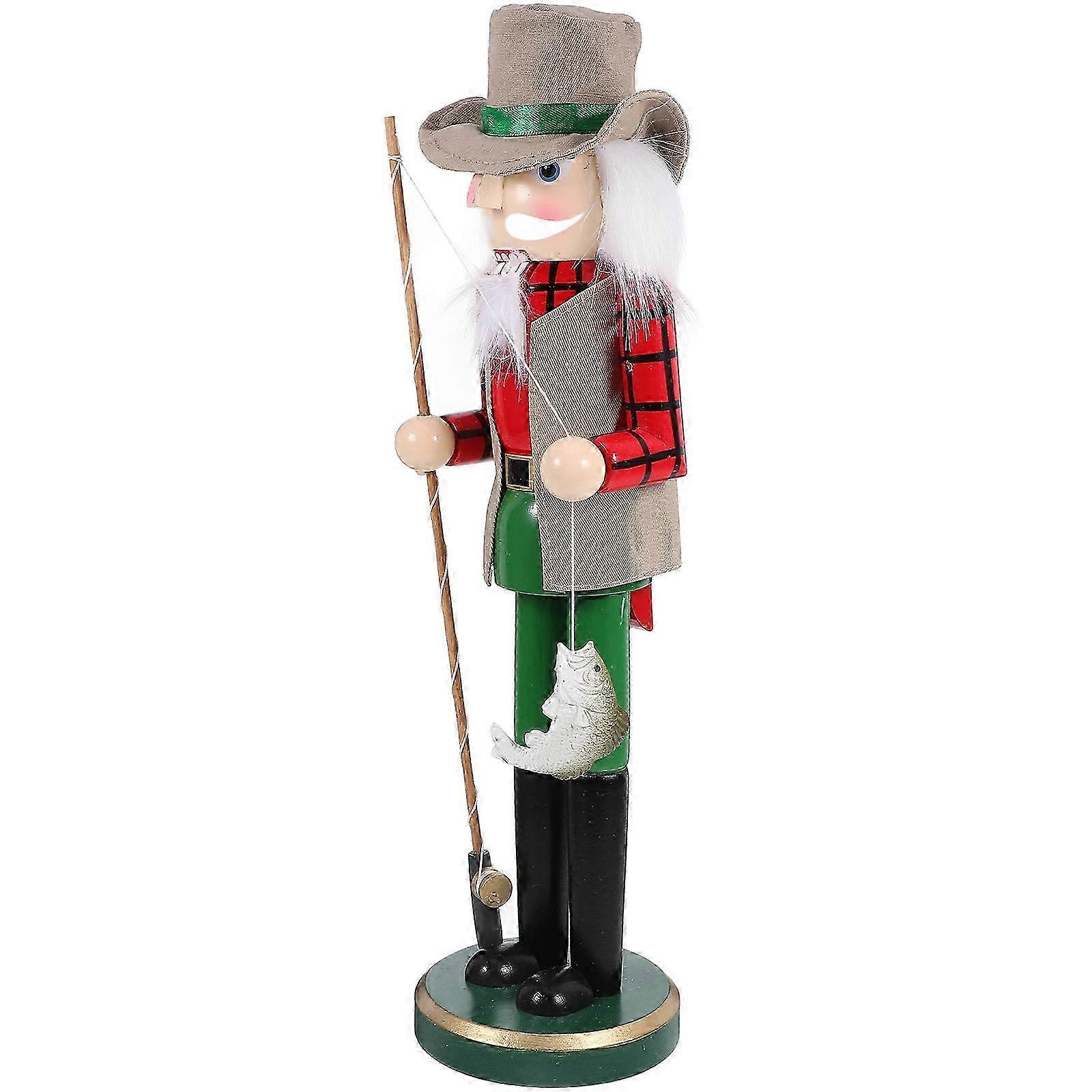 Nutcracker Statue Wooden Fishing Nutcracker Ornament Table Decor Xmas Nutcracker Decor