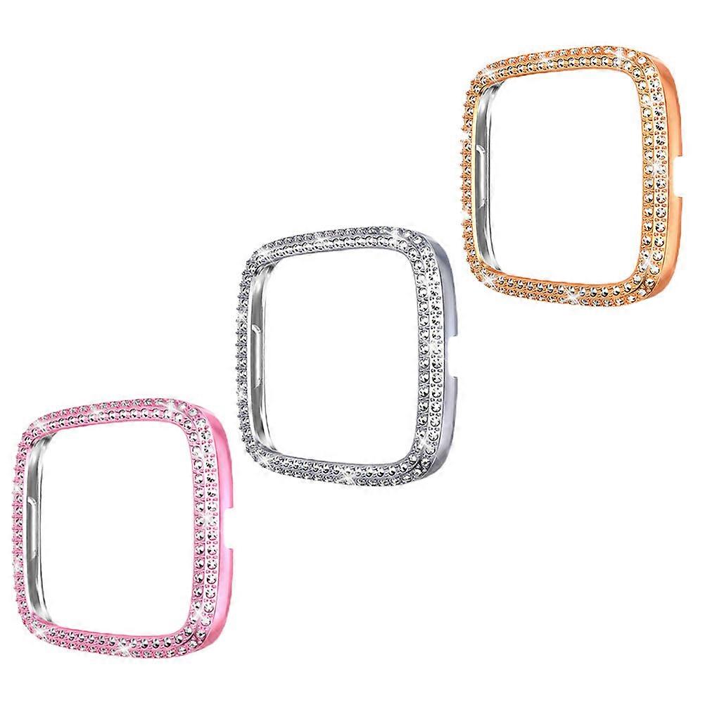 3pcs Bling Crystal Diamond Frame Protective Case Compatible for Fitbit Versa 2
