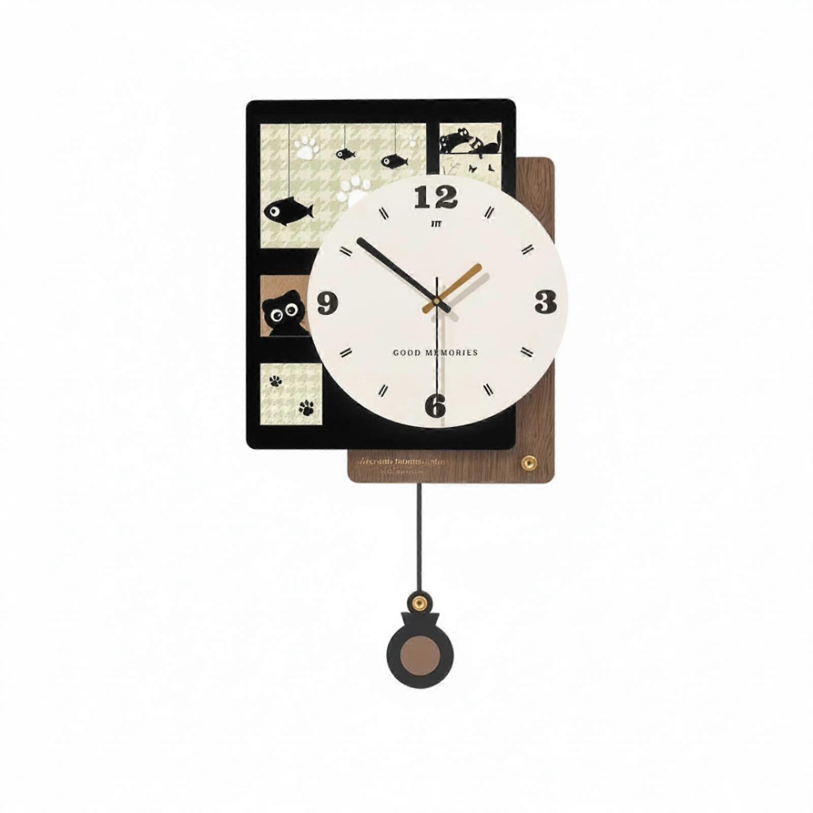 Retro Wall Clock Wood-Toned Retro Wall Clock with Pendulum Rectangular